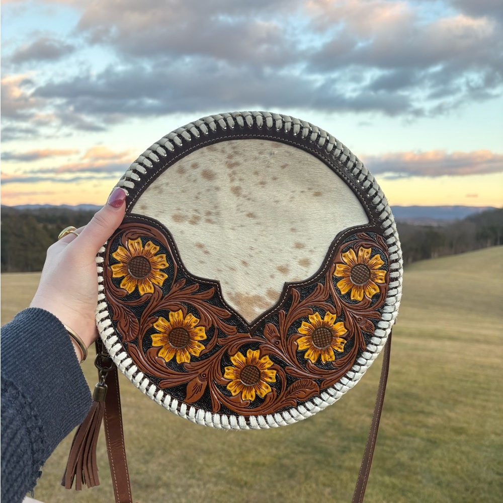 Myra Bag Round Sunflower Leather Crossbody Bag